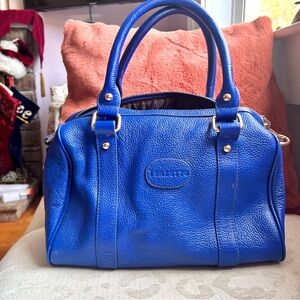 Terzetto Cobalt Blue Pebble Leather Double Handle Satchel/Crossbody